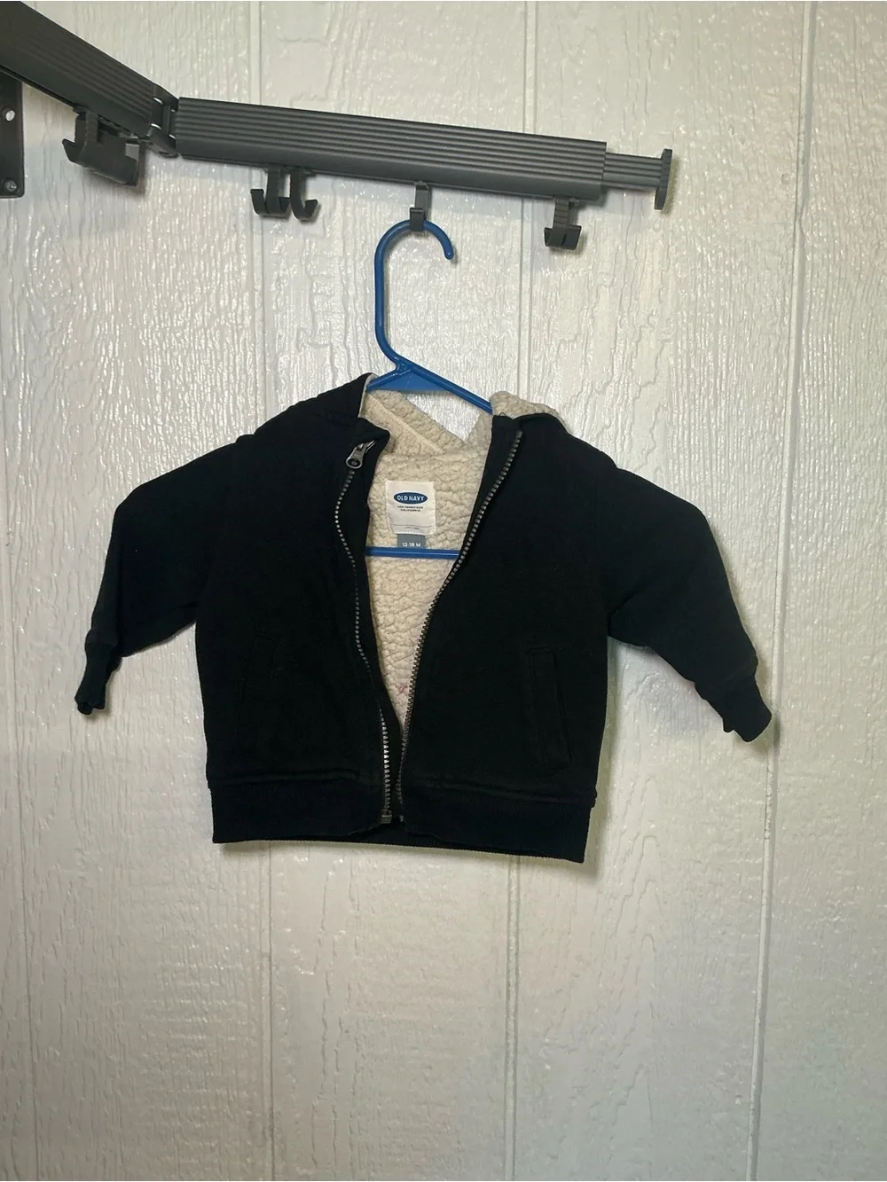 Old Navy Black Kids Zip-Up Hoodie with Cream Sherpa Lining